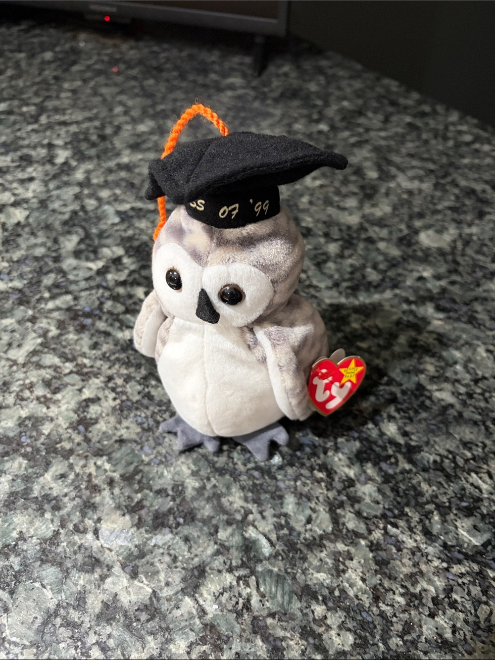 Ty Gray & White Graduation Owl Plush with Black Cap